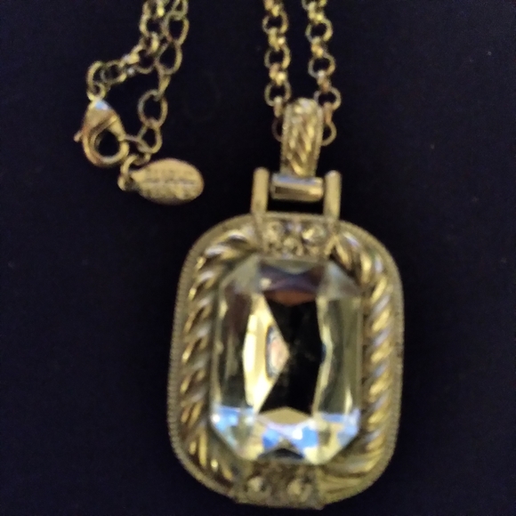 Silver large rhinestone pendant necklace royal Queen rectangle cushion LARP DND - Picture 2 of 5